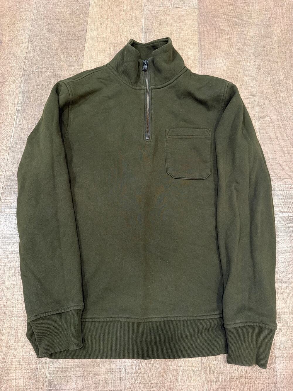 Banana Republic Sweater Mens medium OD Green 1/4 Zip Terry Cotton Sweat Shirt